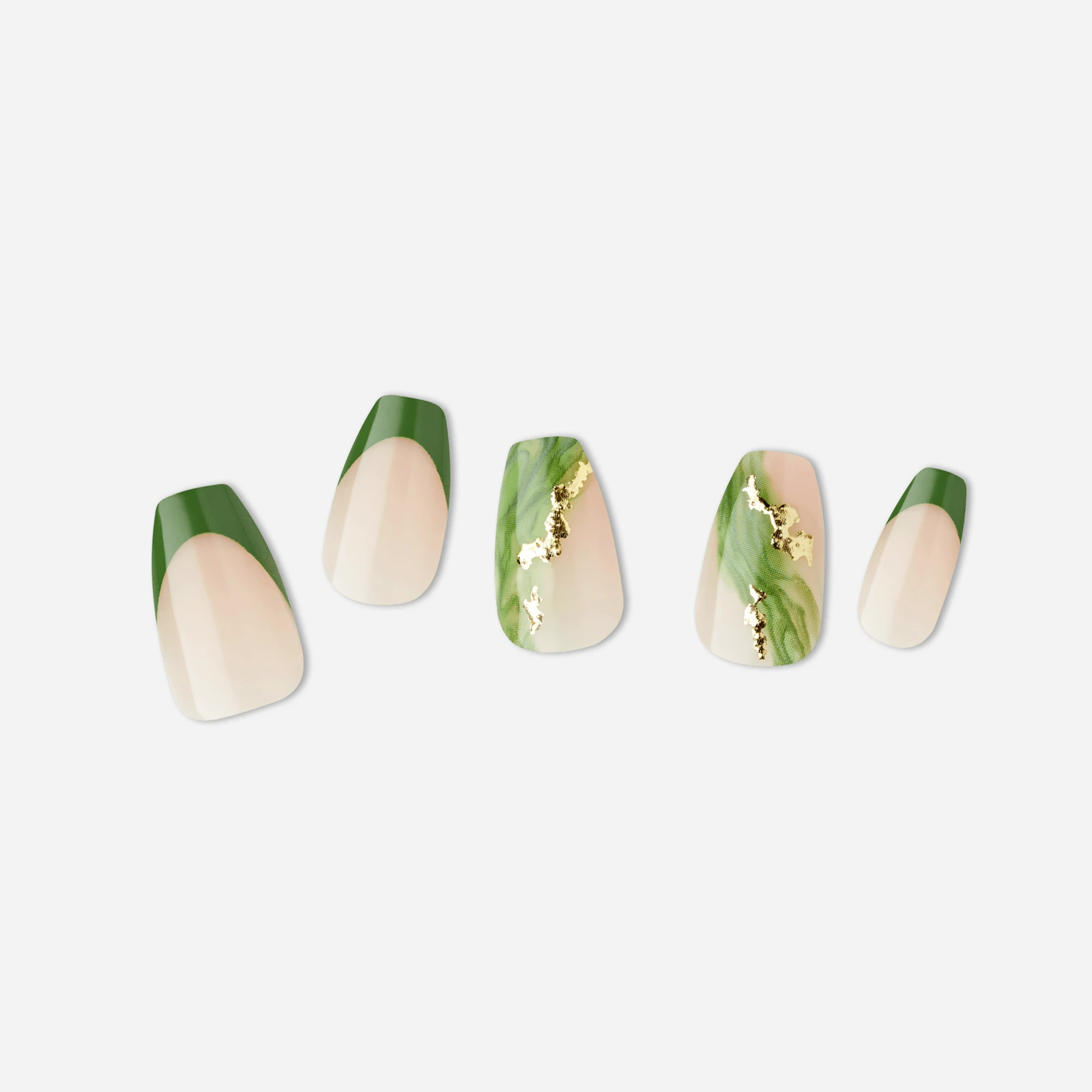 Nude · Green · Gold nail art