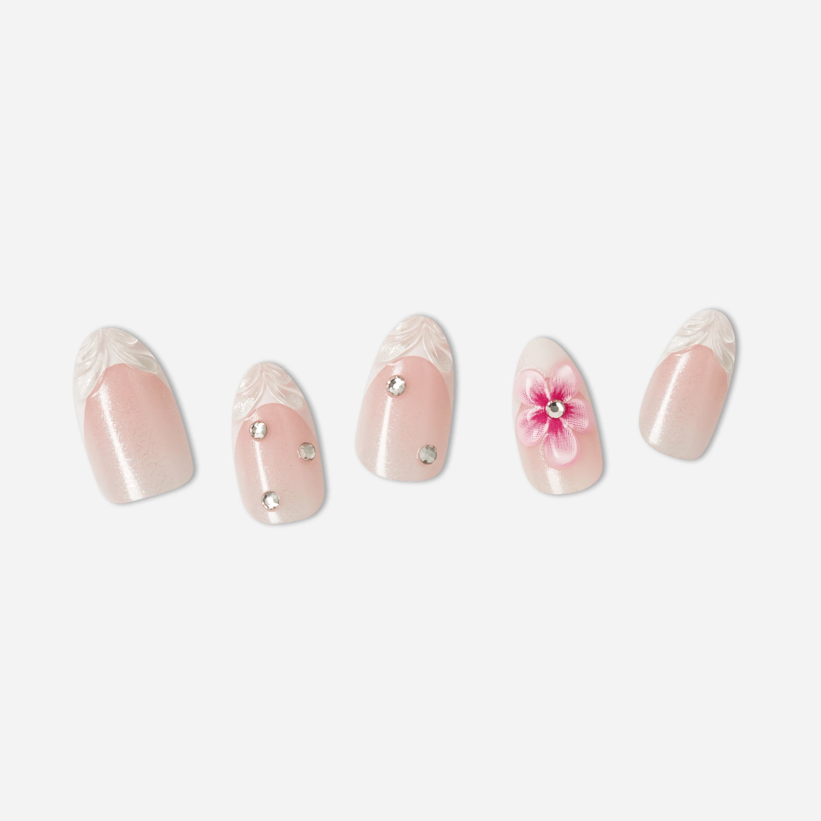 Nude · Pink · White nail art