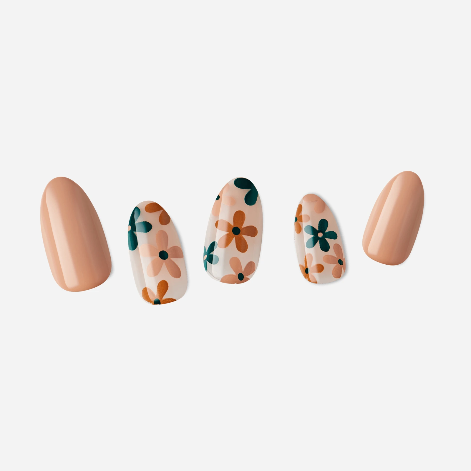 Nude · Green · Orange nail art