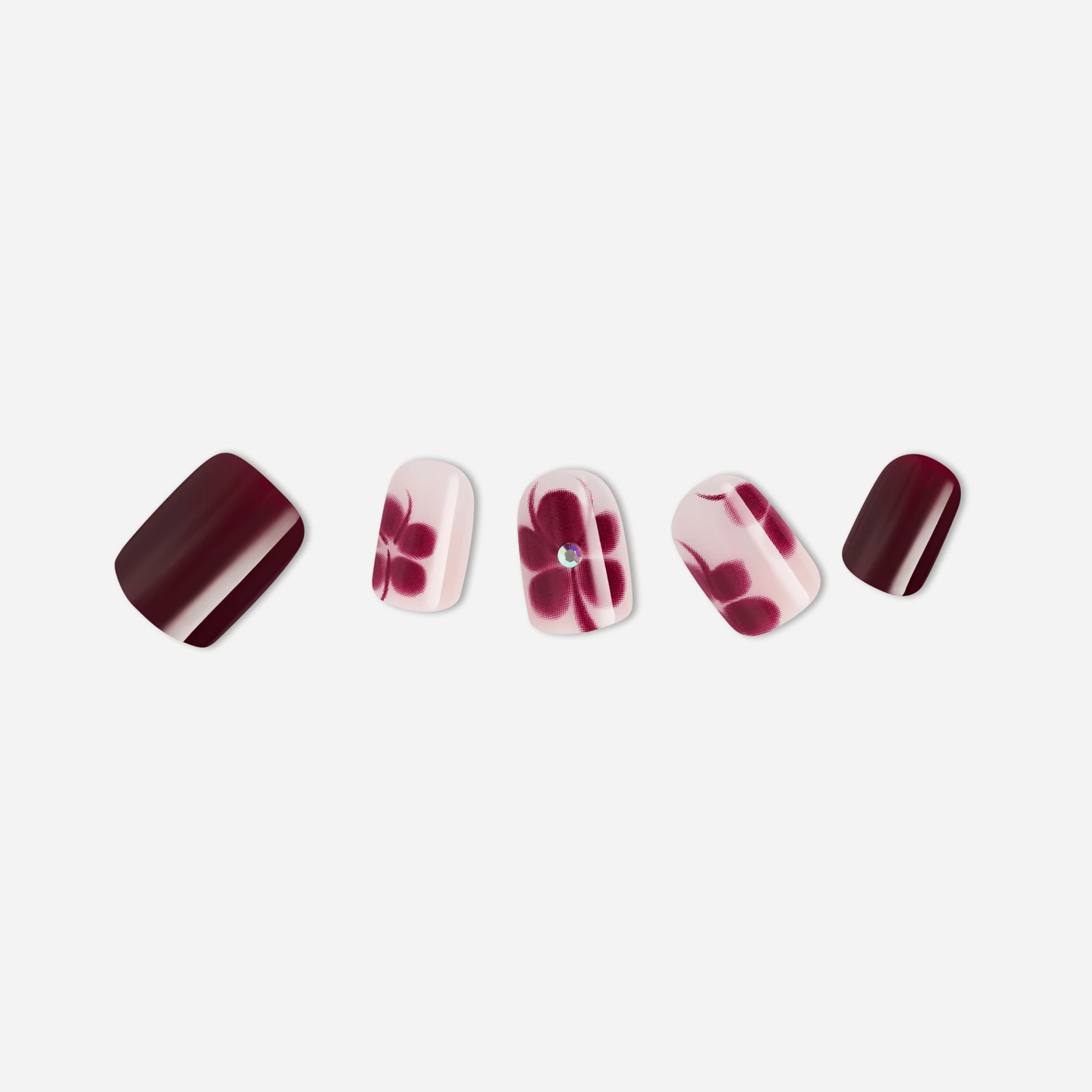 Pink · Red · Rhinestones nail art
