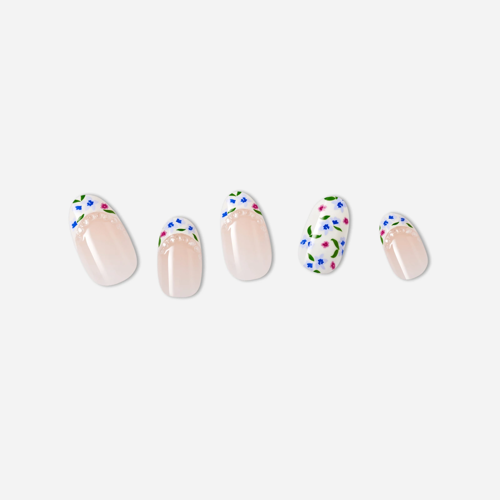 Nude · Pink · Blue nail art
