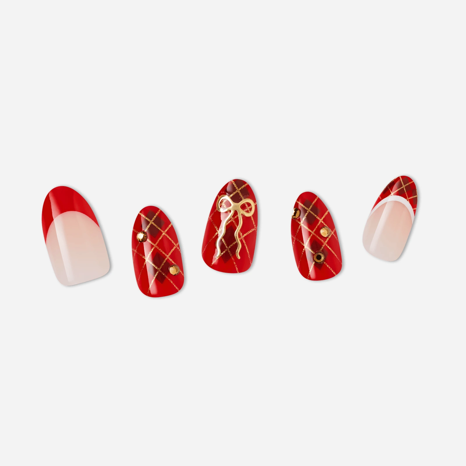 Nude · Red · Gold nail art