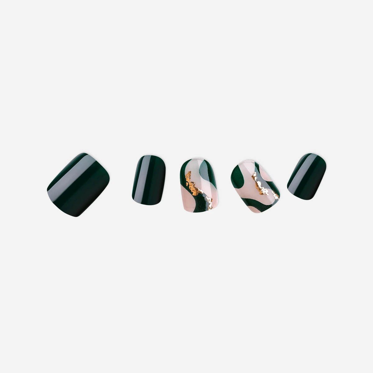 Nude · Green · Gold nail art